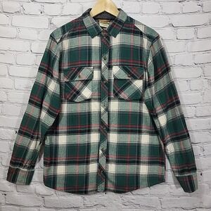 Dravus Flannel Shirt Mens M Green Lumberjack Plaid Button Up Outdoor 100% Cotton